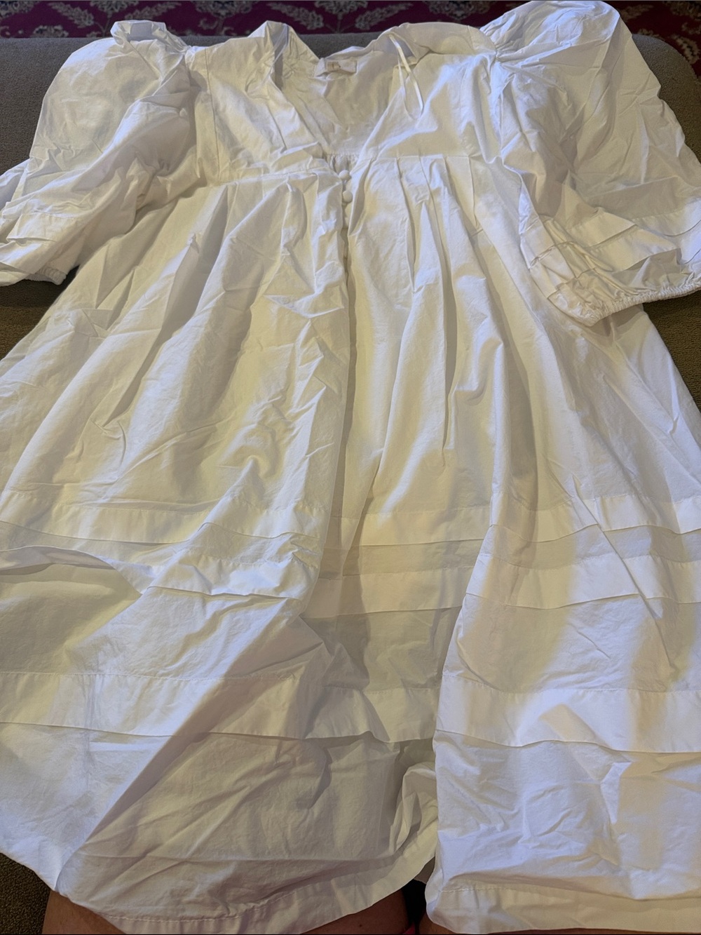 Mable White Pintuck Puff Sleeve Babydoll Dress Size Large Lined (TD)